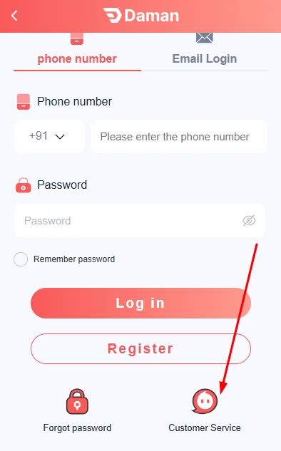 click customer service option on login page
